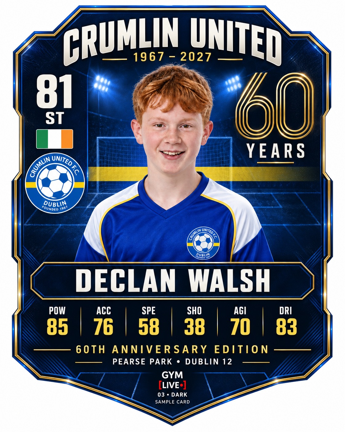 Declan Walsh — original Crumlin United anniversary sample card